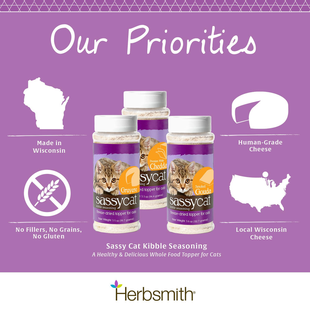 Herbsmith Sassy Cat: empaque compacto y cuchara para servir Gruyère liofilizado