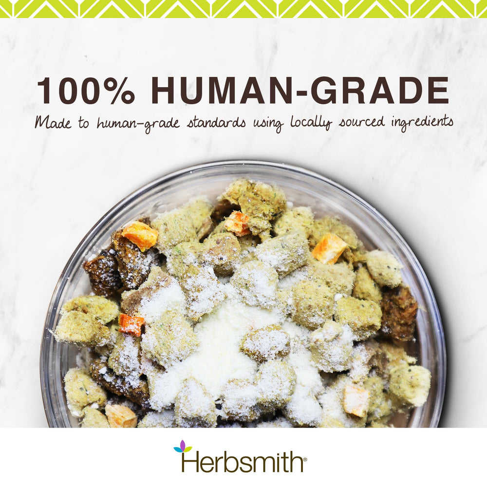 Herbsmith Topper de queso gouda ahumado deshidratado, textura crujiente útil como premio.