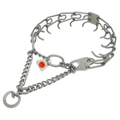 Collar Herm Sprenger de entrenamiento en acero inoxidable mate, enfoque frontal, cómodo y duradero.