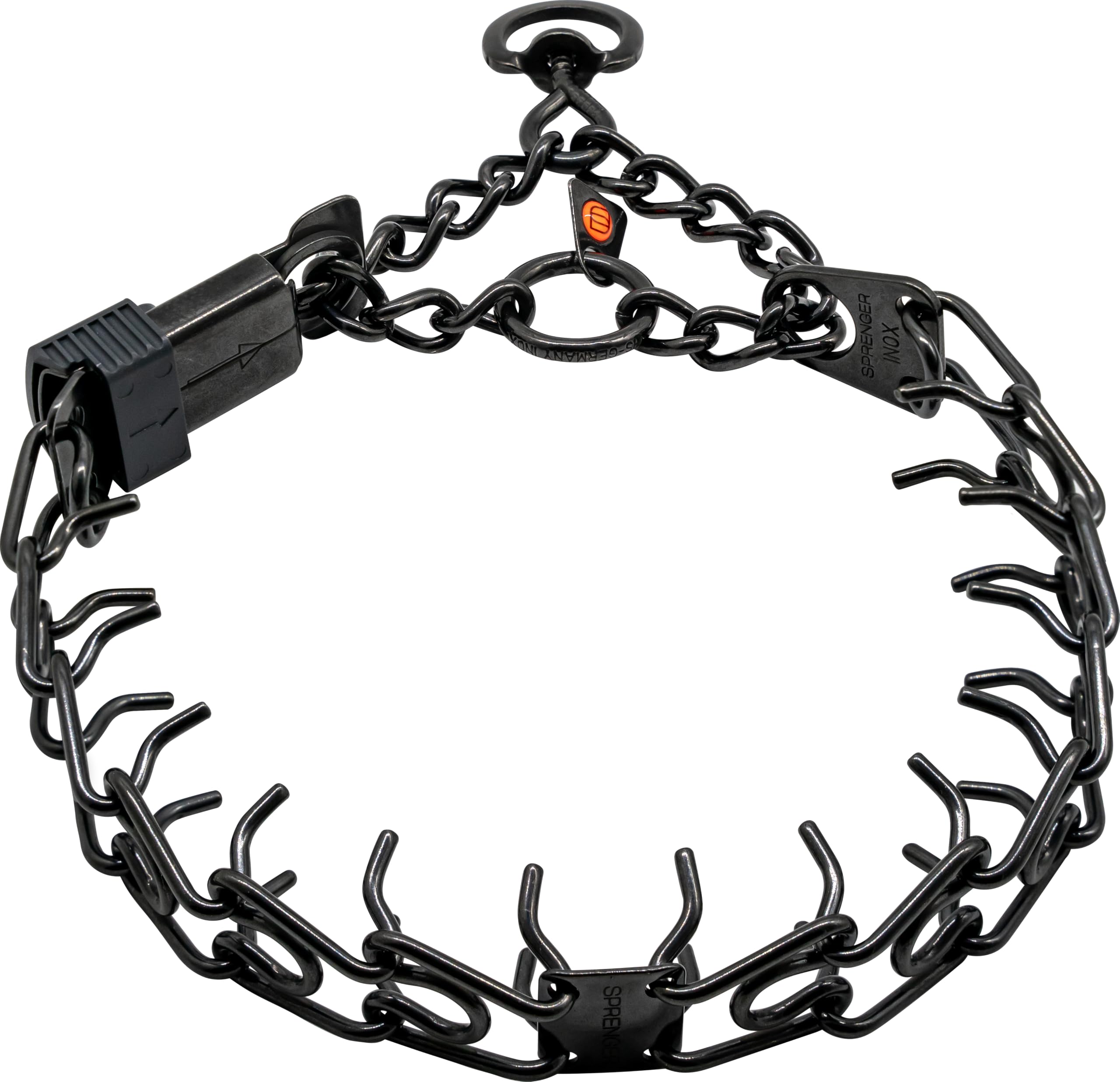 Collar Herm Sprenger para perro en acero inoxidable negro, entrenamiento seguro.