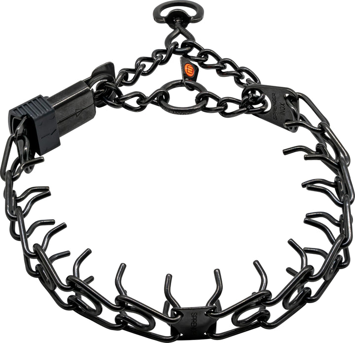 Collar Herm Sprenger para perro en acero inoxidable negro, entrenamiento seguro.