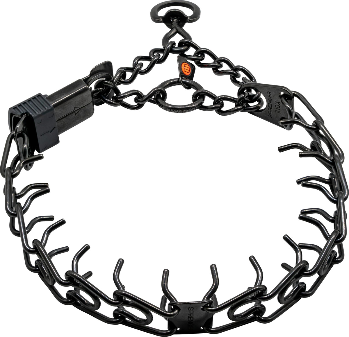 Collar Herm Sprenger para perro en acero inoxidable negro, entrenamiento seguro.