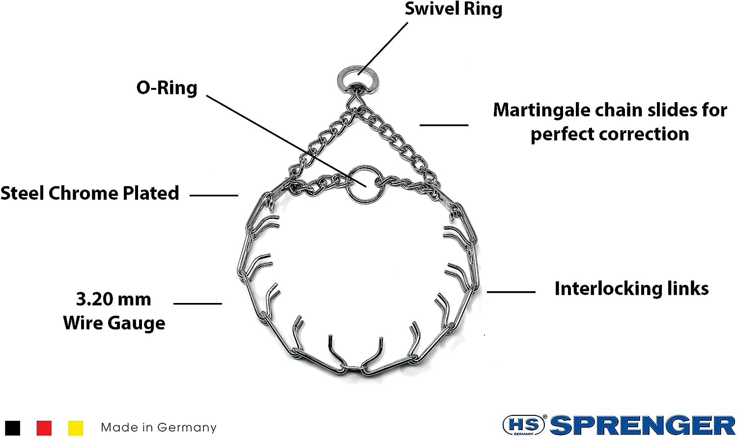 Collar de púas Herm Sprenger, detalle de eslabones intercambiables para ajuste preciso.