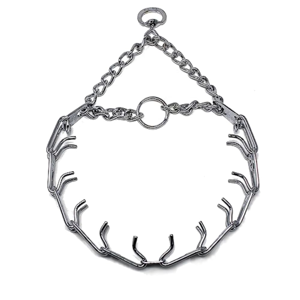 Collar de púas Herm Sprenger, vista frontal, facilita control suave durante paseos y entrenamiento.