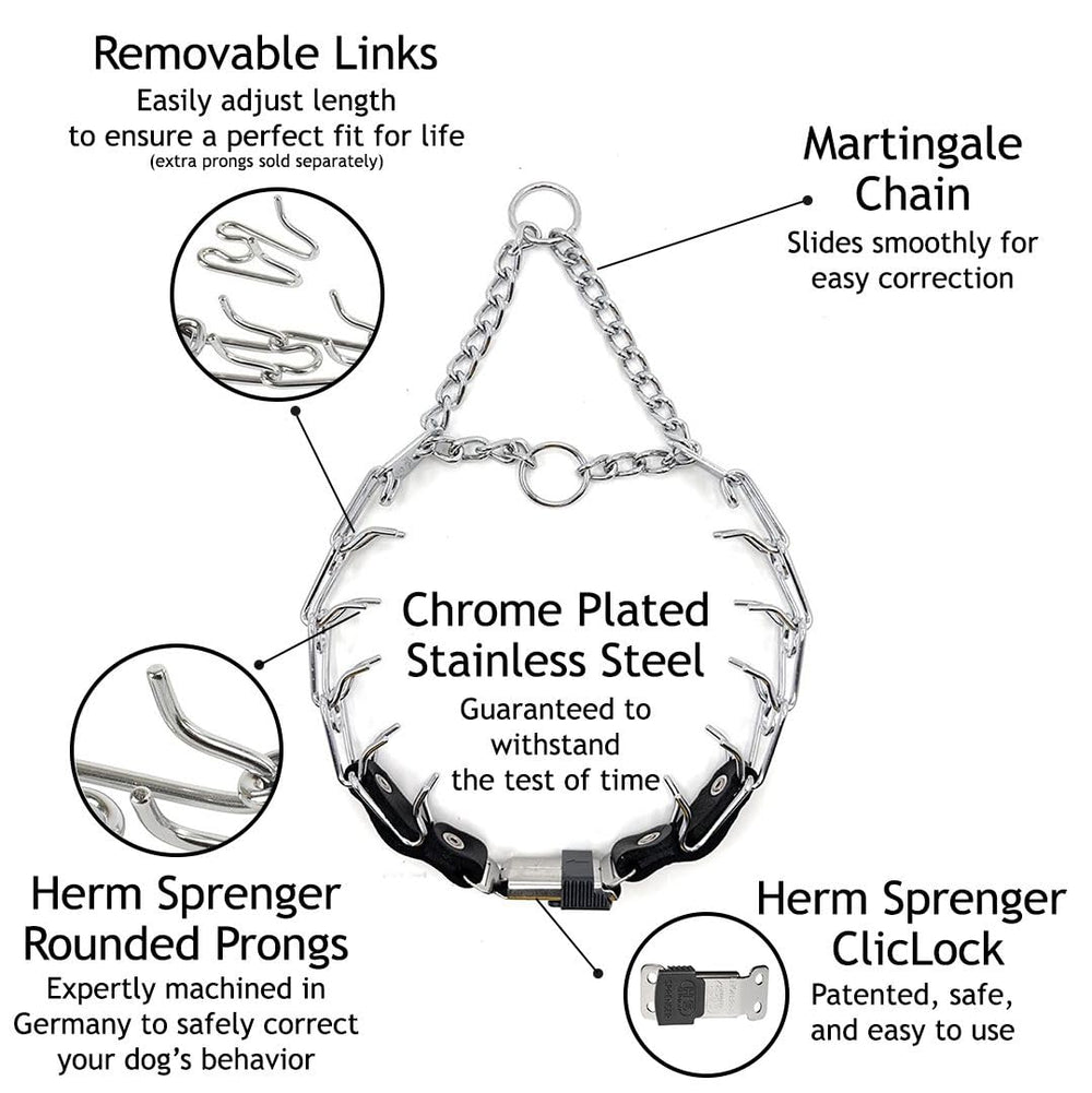 Collar de púas Herm Sprenger con anillo ORing para evitar enredos durante paseos.