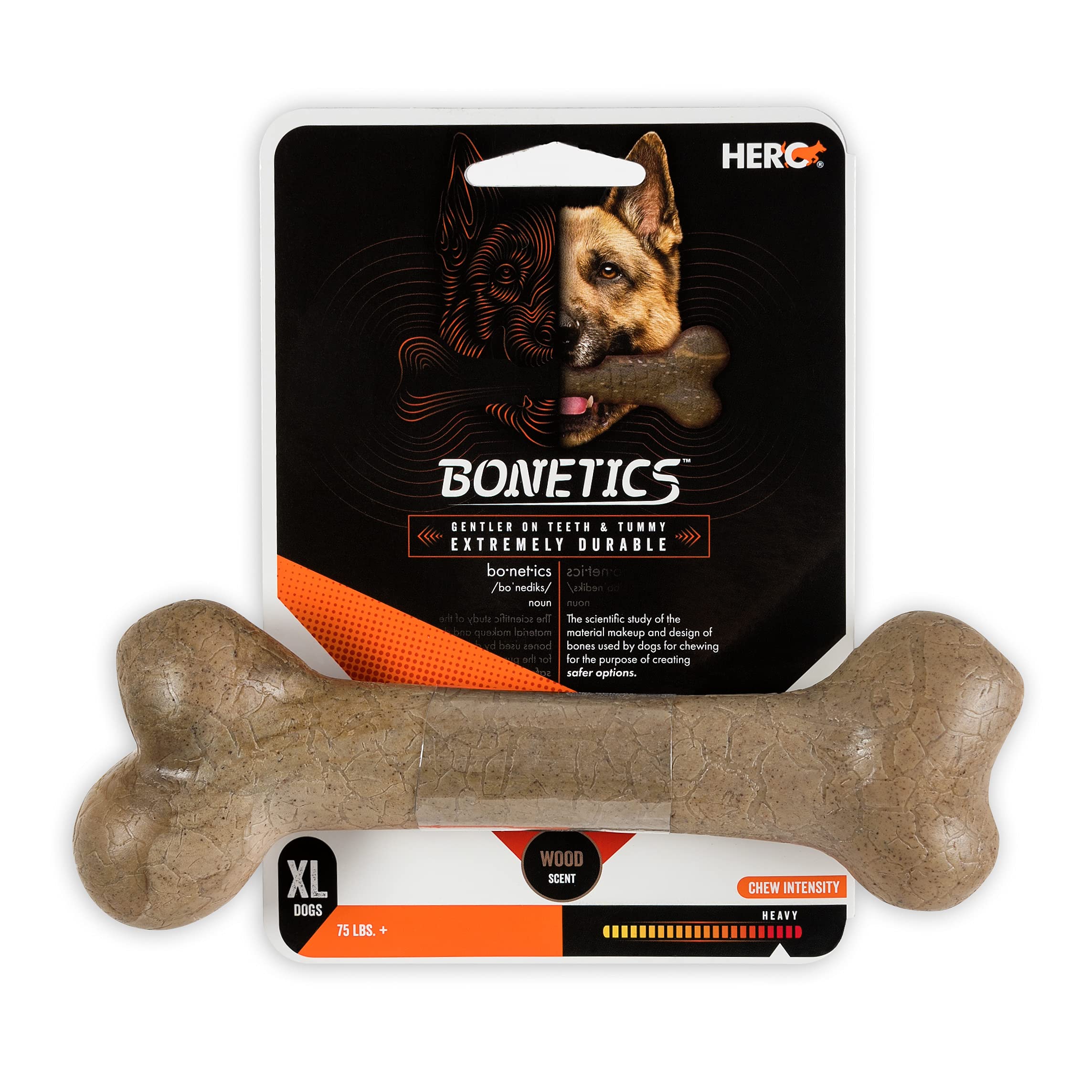 Hero Bonetics Hueso femur para perros con aroma a madera, ideal para masticar