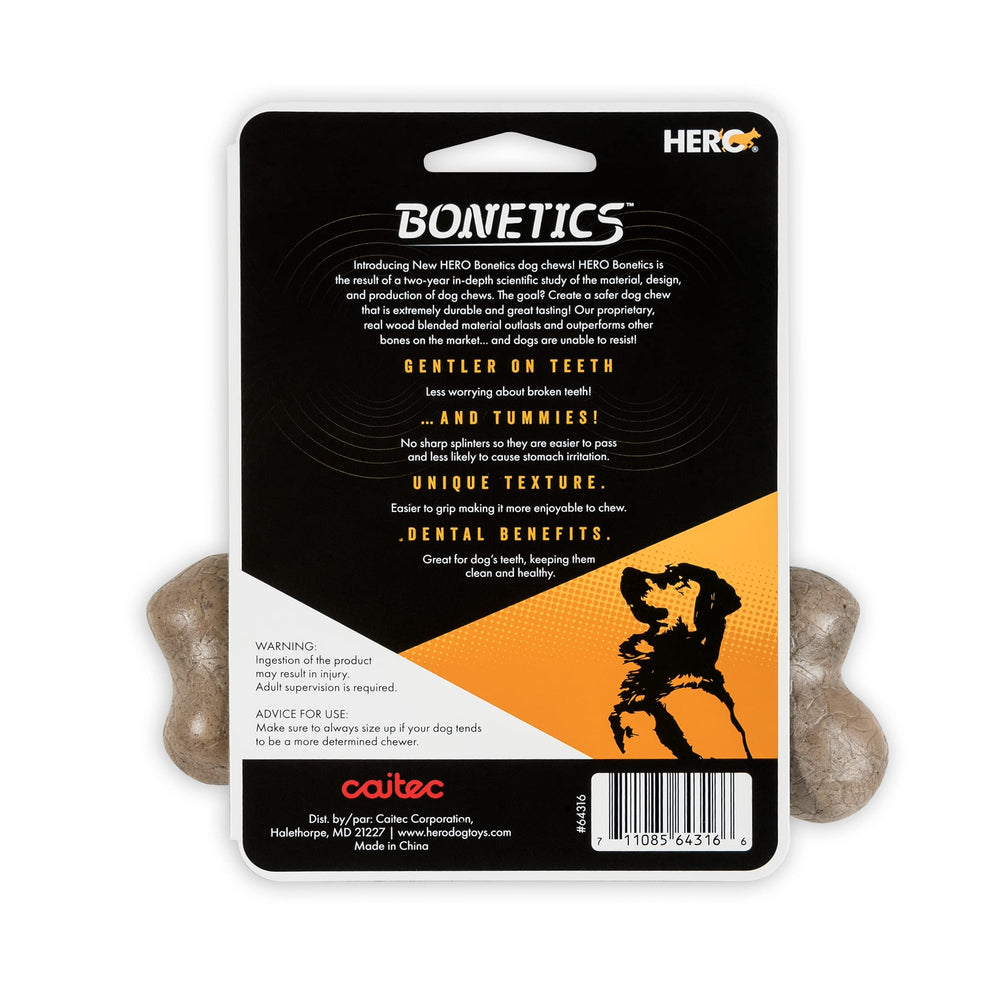 Hero Bonetics hueso para perros grandes, textura única para mejor agarre al masticar.