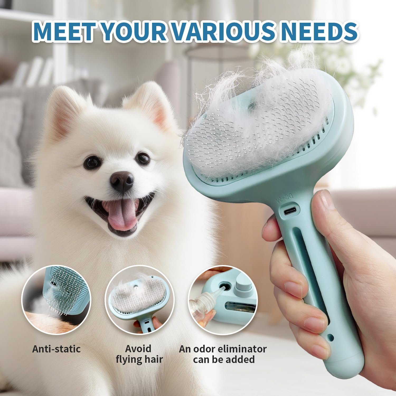 HeroKitty cepillo para perros antiestático con vapor para menos pelos sueltos.