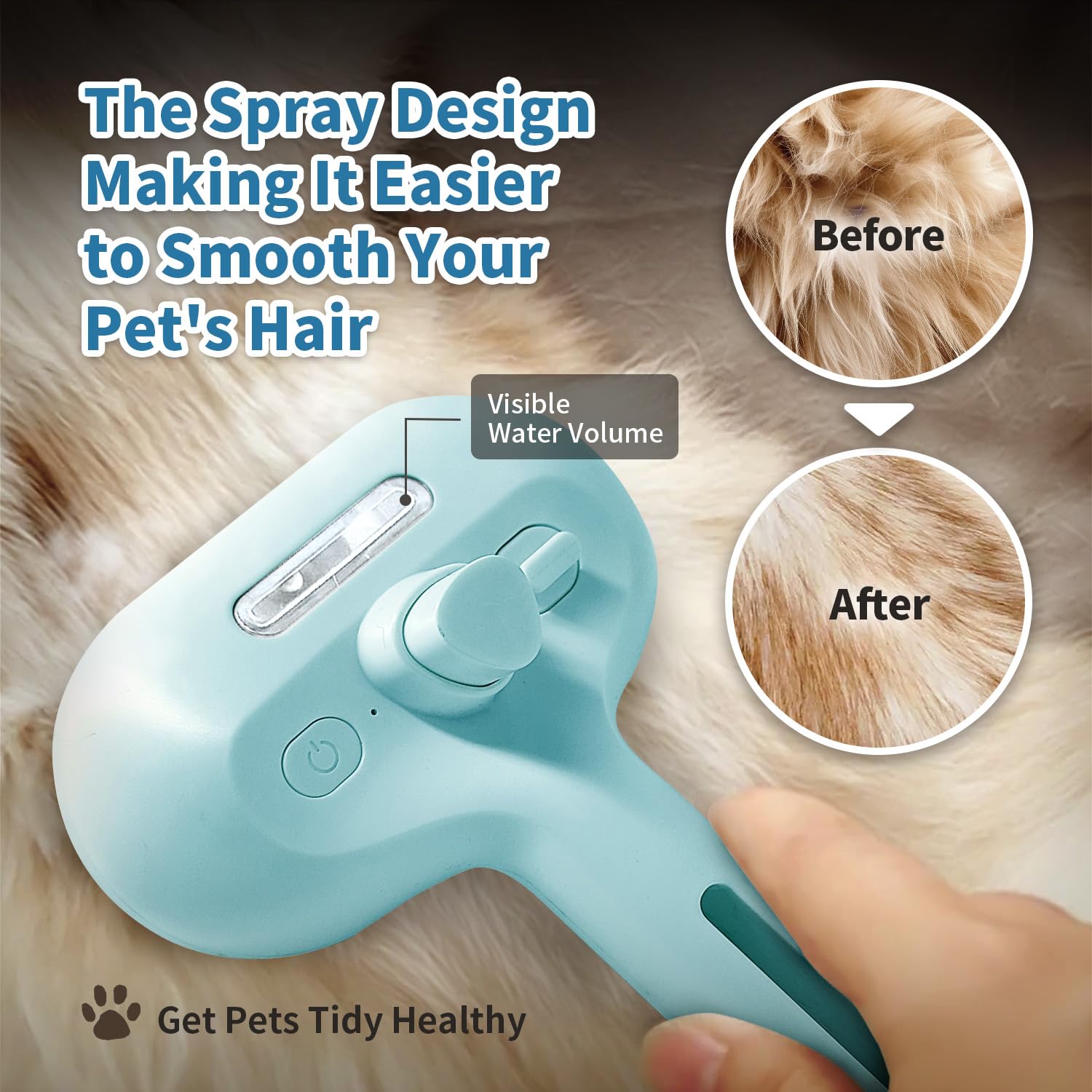 HeroKitty tanque de agua con luz que permite aplicar vapor suave durante el cepillado.