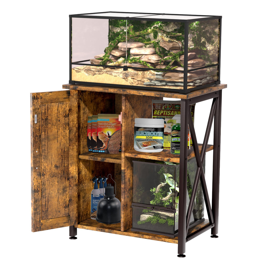 Herture: armario y estante superior para accesorios y suministros del terrario.