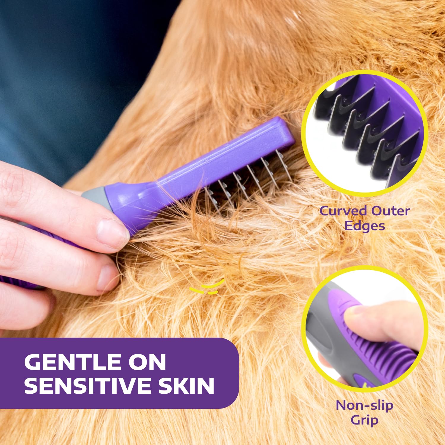 Mango ergonómico antideslizante Hertzko para sesiones de grooming prolongadas.