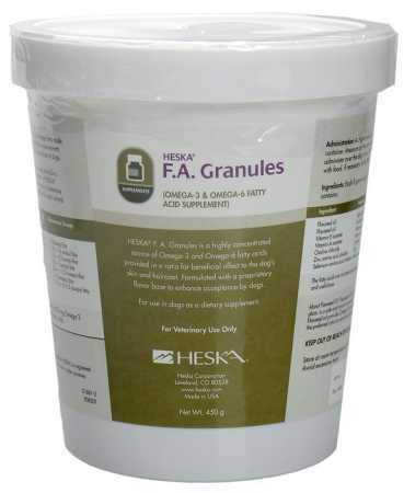 Heska F.A. Granules: aplicación sobre alimento para mejorar palatabilidad y salud del pelaje.