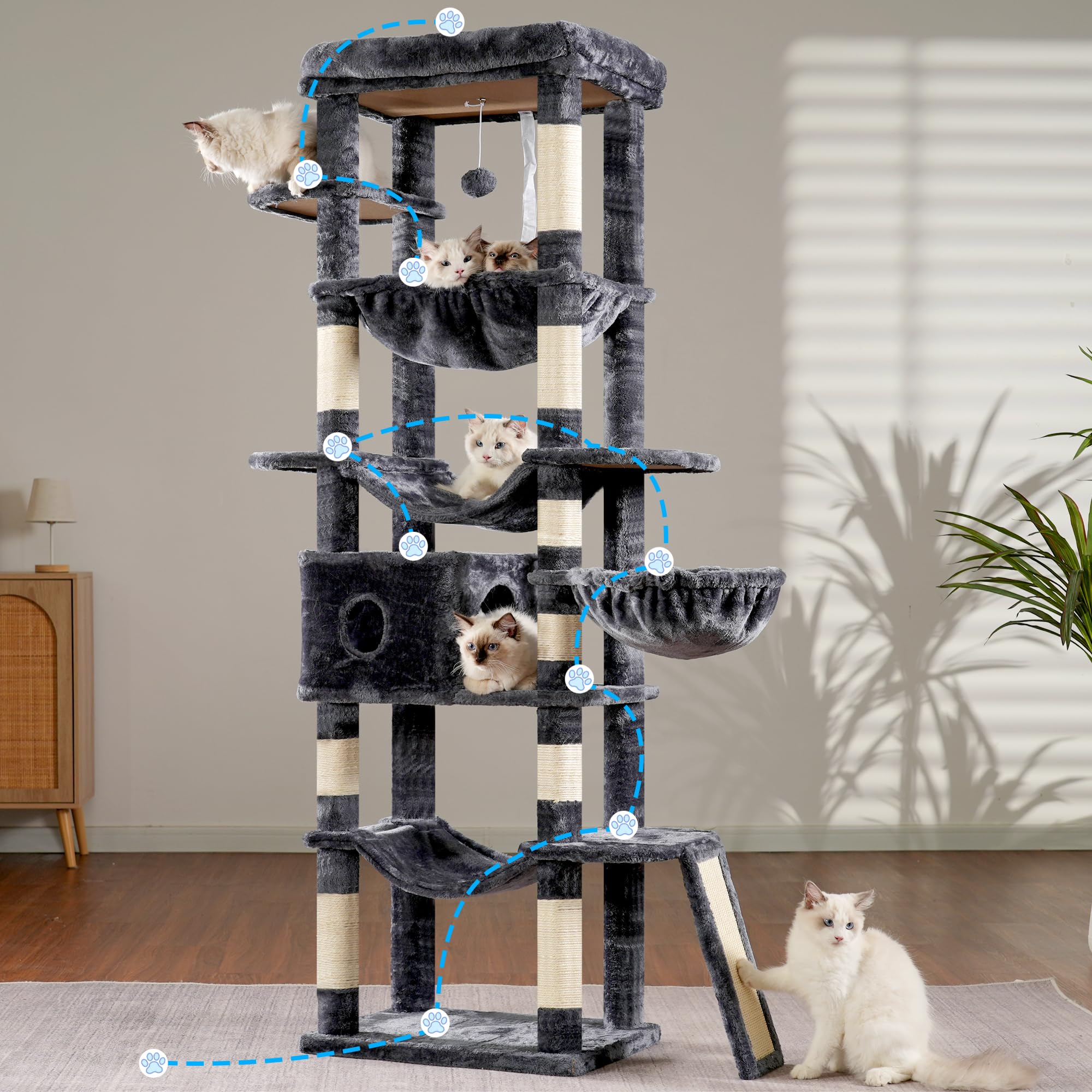 Hey-brother arbol-gato: estabilidad antivuelco para juego activo en altura.