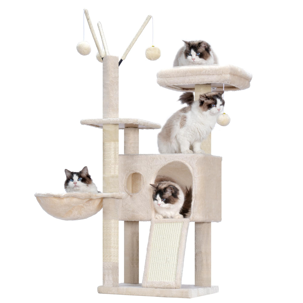 Hey-brother torre de gato con rascador de postes desmontables para juego y cuidado de uñas