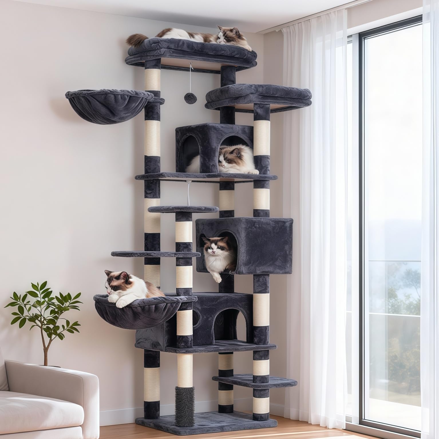 Hey-brother arbol-gatos 74 pulgadas torre completa para gatos curiosos