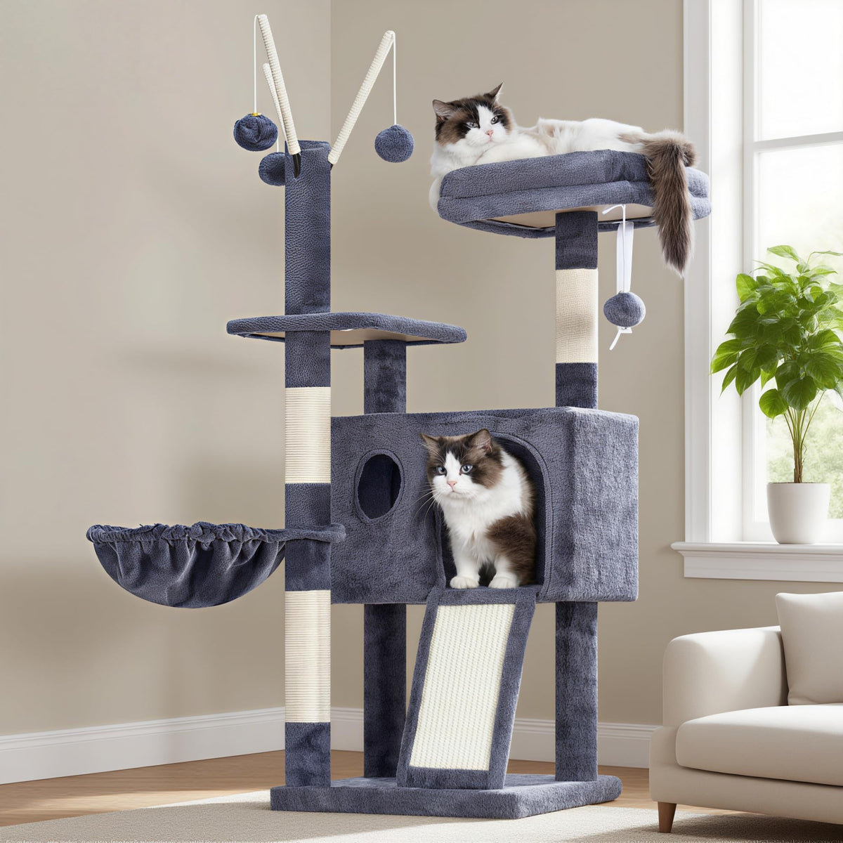 Hey-brother torre para gatos con teasers removibles para juego interactivo
