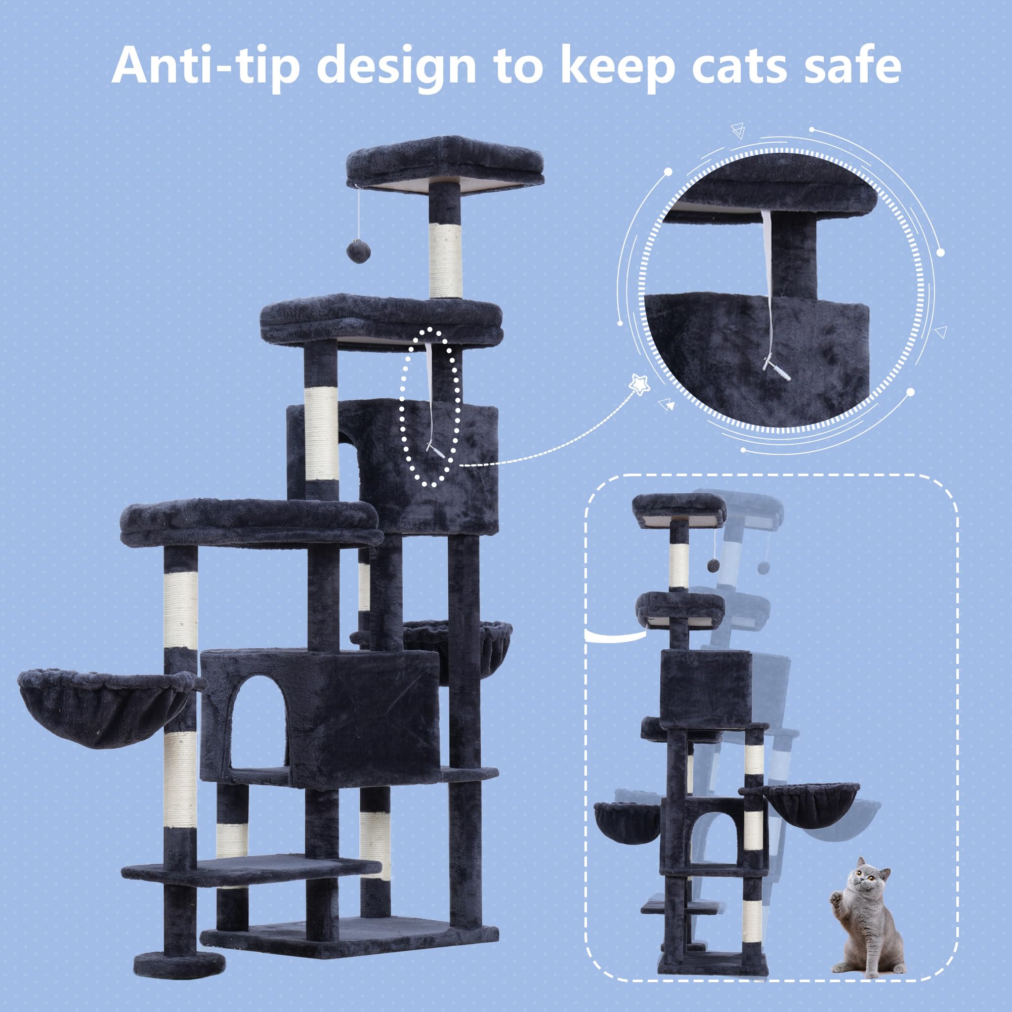 Hey-brother Cat Tree Tower pelota de juego incluida para estimulación.