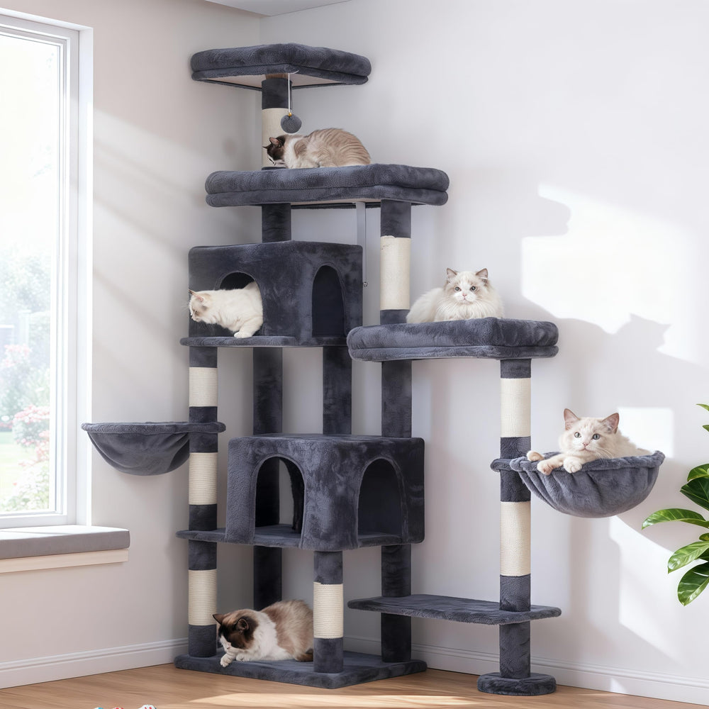 Hey-brother Cat Tree Tower muestra la parte extensible para mayor espacio y estabilidad.