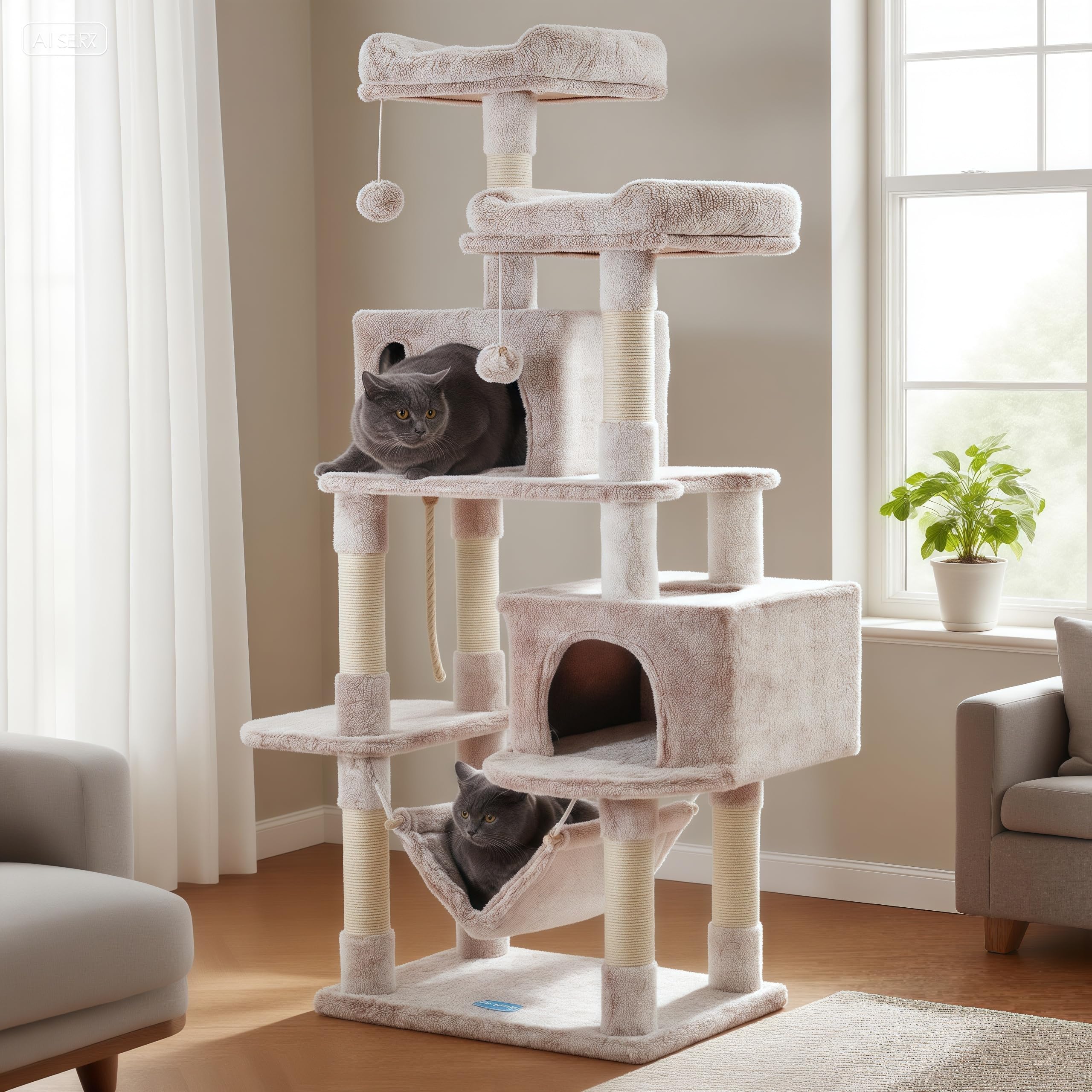 Hey-brother Muchroom MPJ020MU: torre multinivel para varios gatos y juego