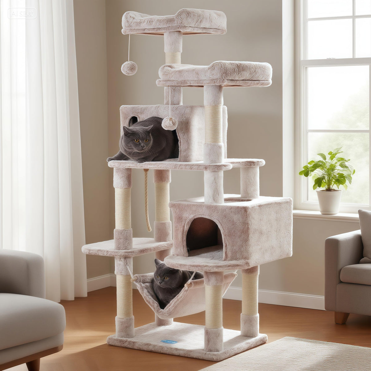 Hey-brother Muchroom MPJ020MU: torre multinivel para varios gatos y juego