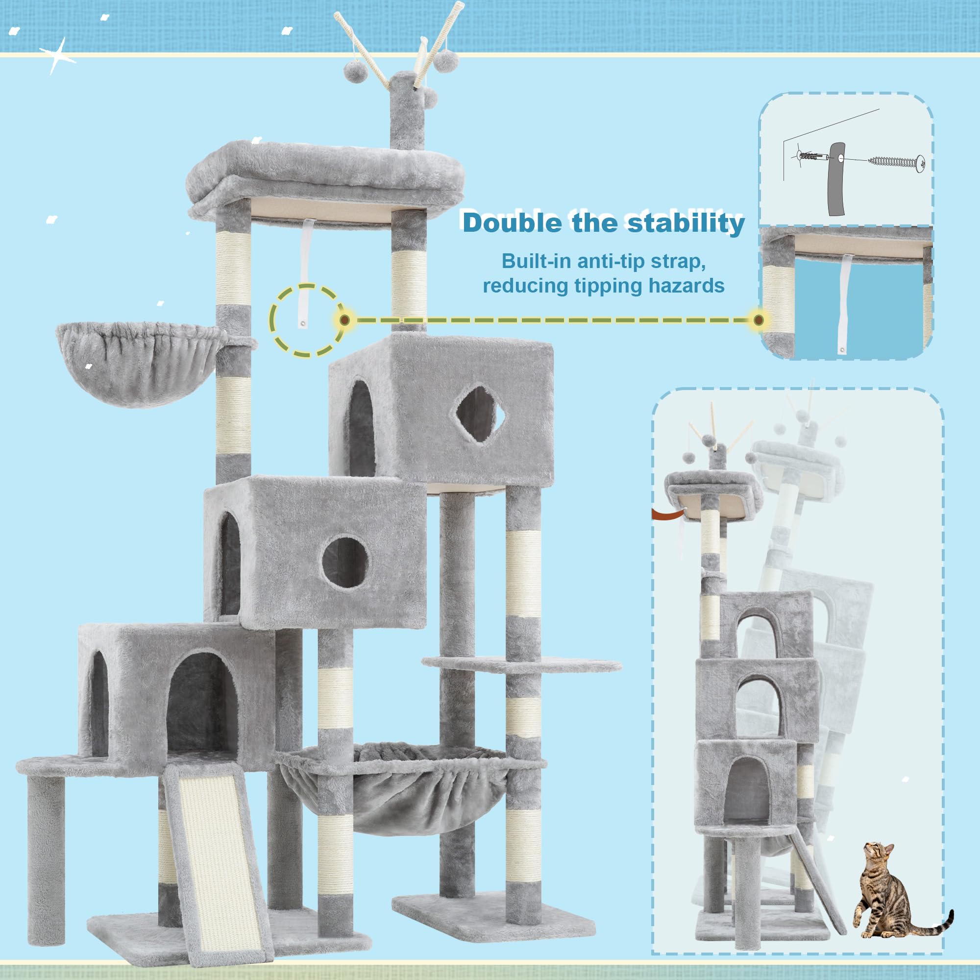 Hey-brother plataformas-amplias-torre-gatos: areas de descanso grandes para comodidad.