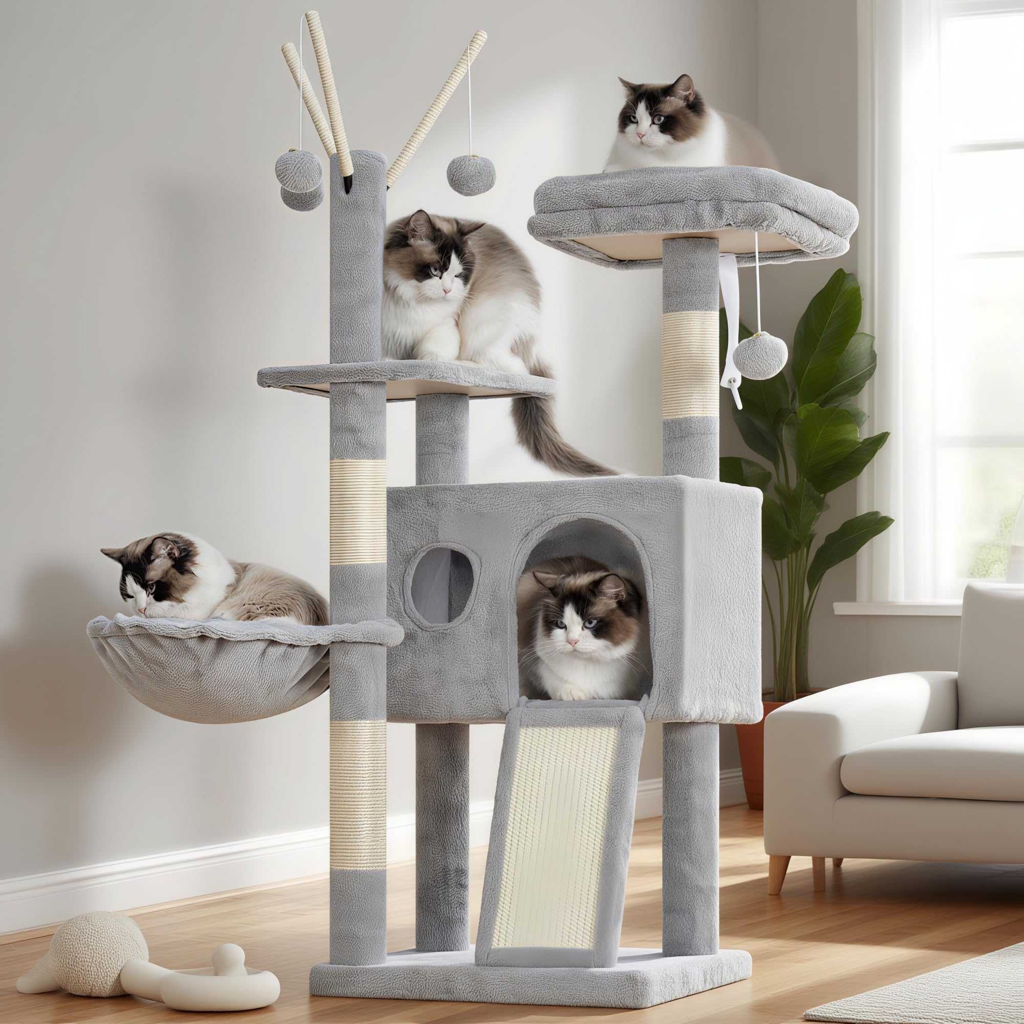 Hey-brother torre-gatos-alto-41-pulgadas: estructura estable para trepar y observar el entorno.