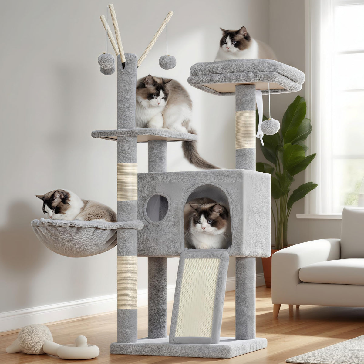 Hey-brother torre-gatos-alto-41-pulgadas: estructura estable para trepar y observar el entorno.