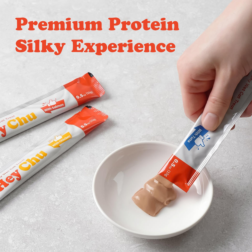 HEY CHU tubitos apretables de pollo, snack sin granos perfecto para hogares múltiples.