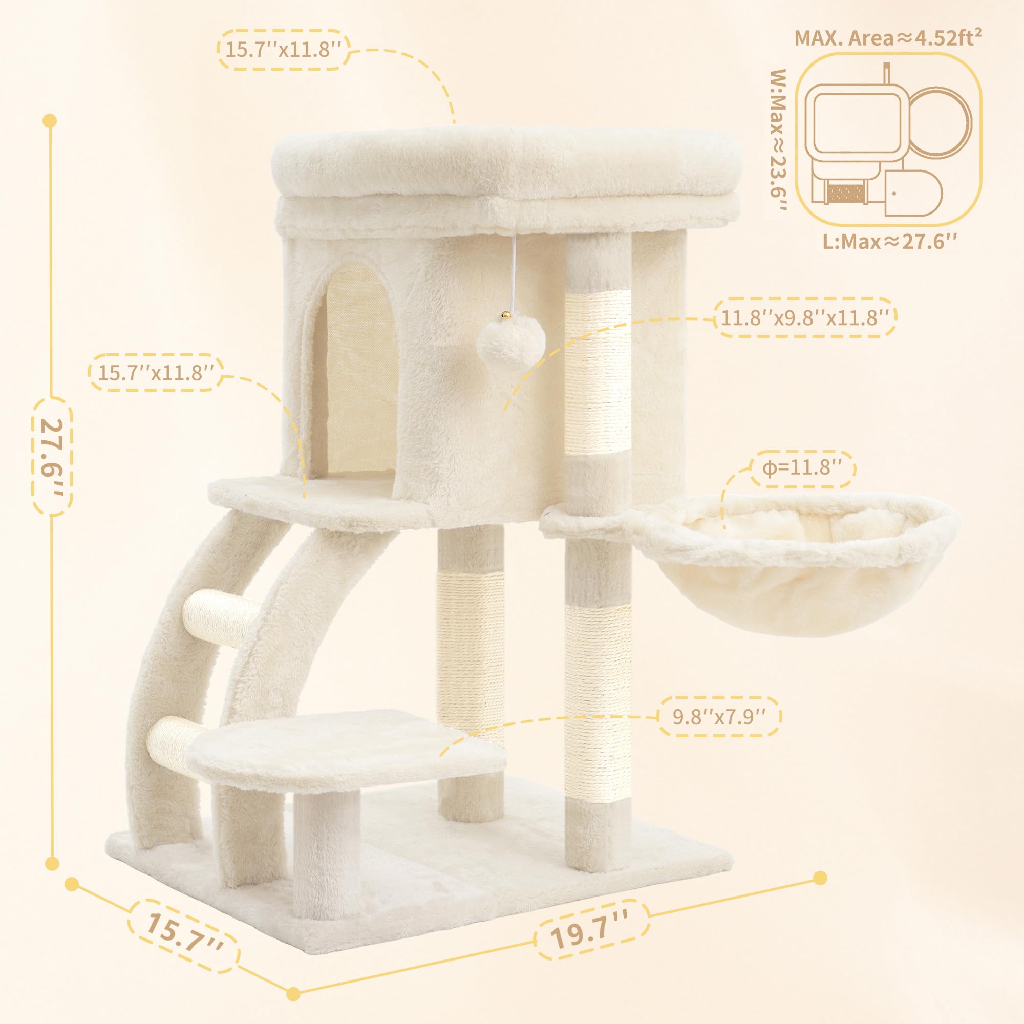 Heybly arbol gato escalones-sisal: escalones cubiertos para subir con facilidad.