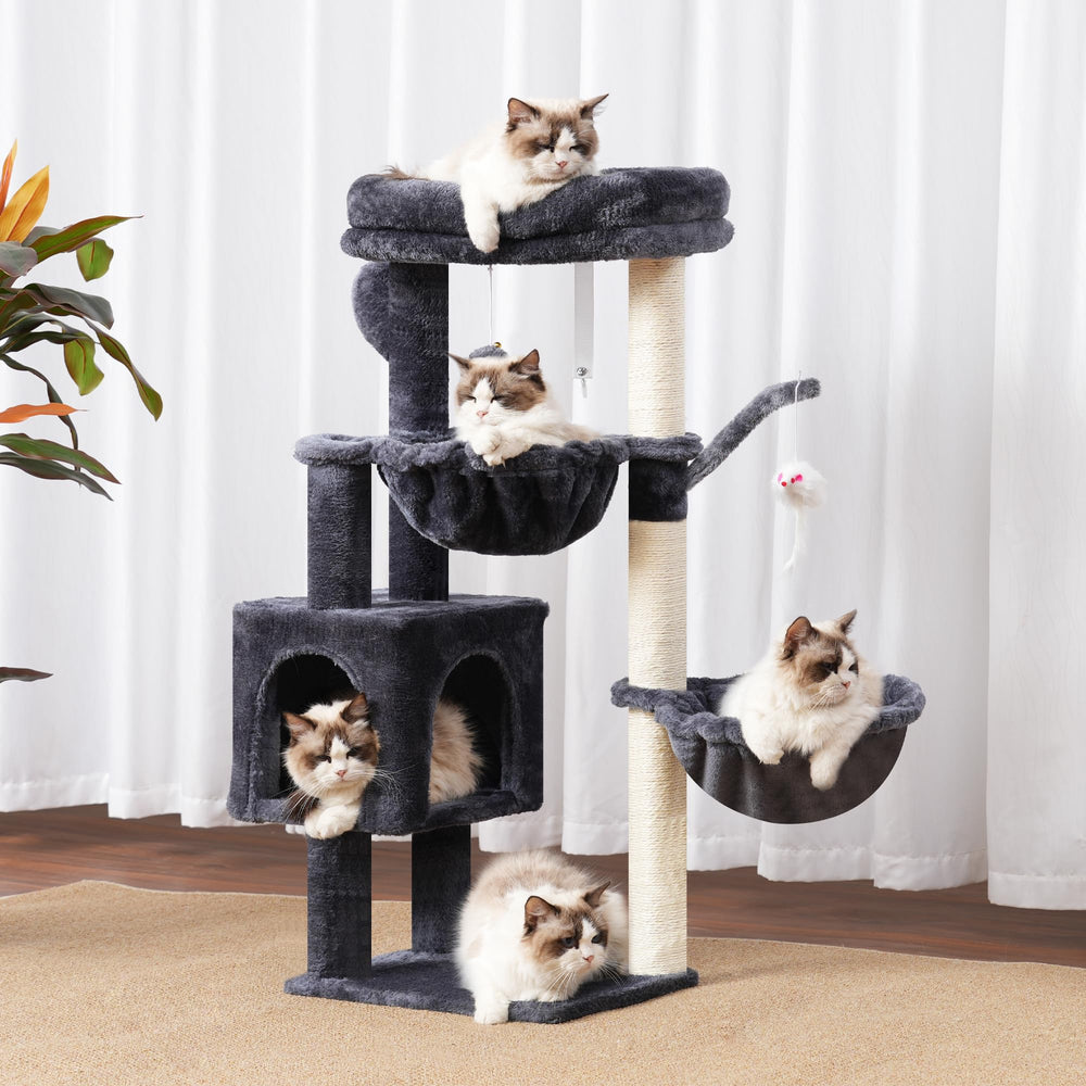 Heybly Arbol Gato Rascadores Postes: tres postes de sisal para escalar.