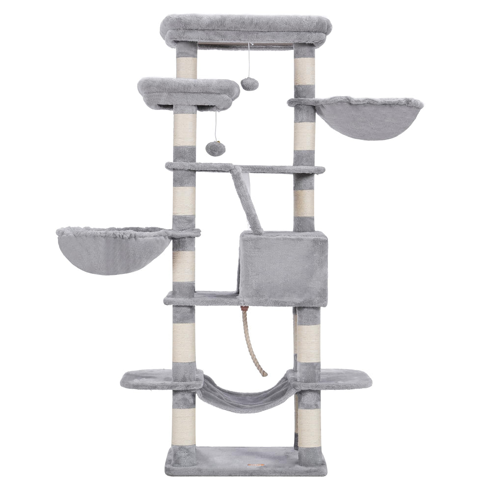 Heybly árbol para gatos 68 pulgadas, accesorios incluidos para empezar ya.