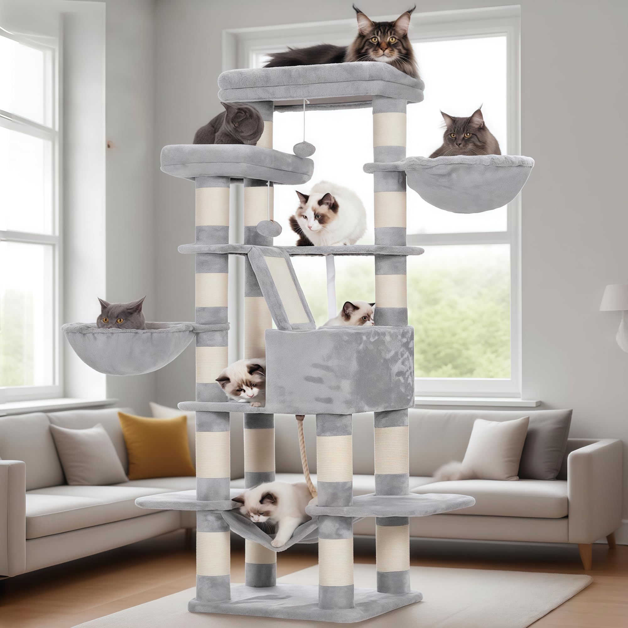 Heybly árbol para gatos 68 pulgadas, dos cestas grandes para refugio cómodo.