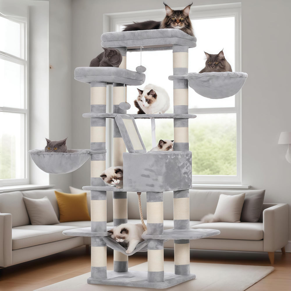 Heybly árbol para gatos 68 pulgadas, dos cestas grandes para refugio cómodo.