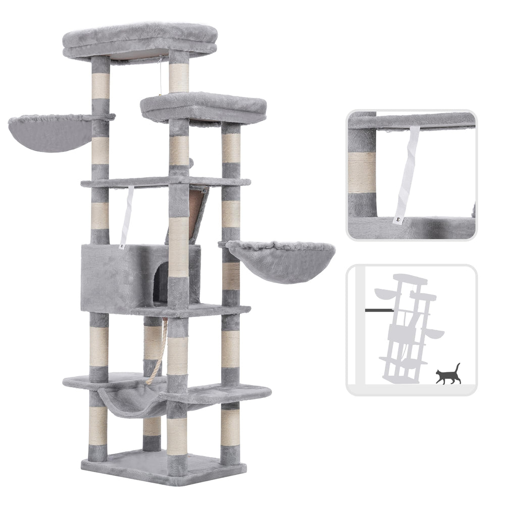 Heybly árbol para gatos 68 pulgadas, estructura escalonada para trepar y ejercitarse.