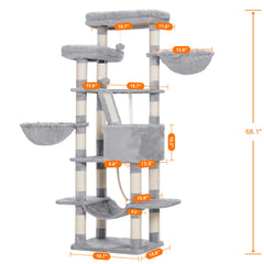 Heybly árbol para gatos 68 pulgadas, gruta privada para siesta tranquila.