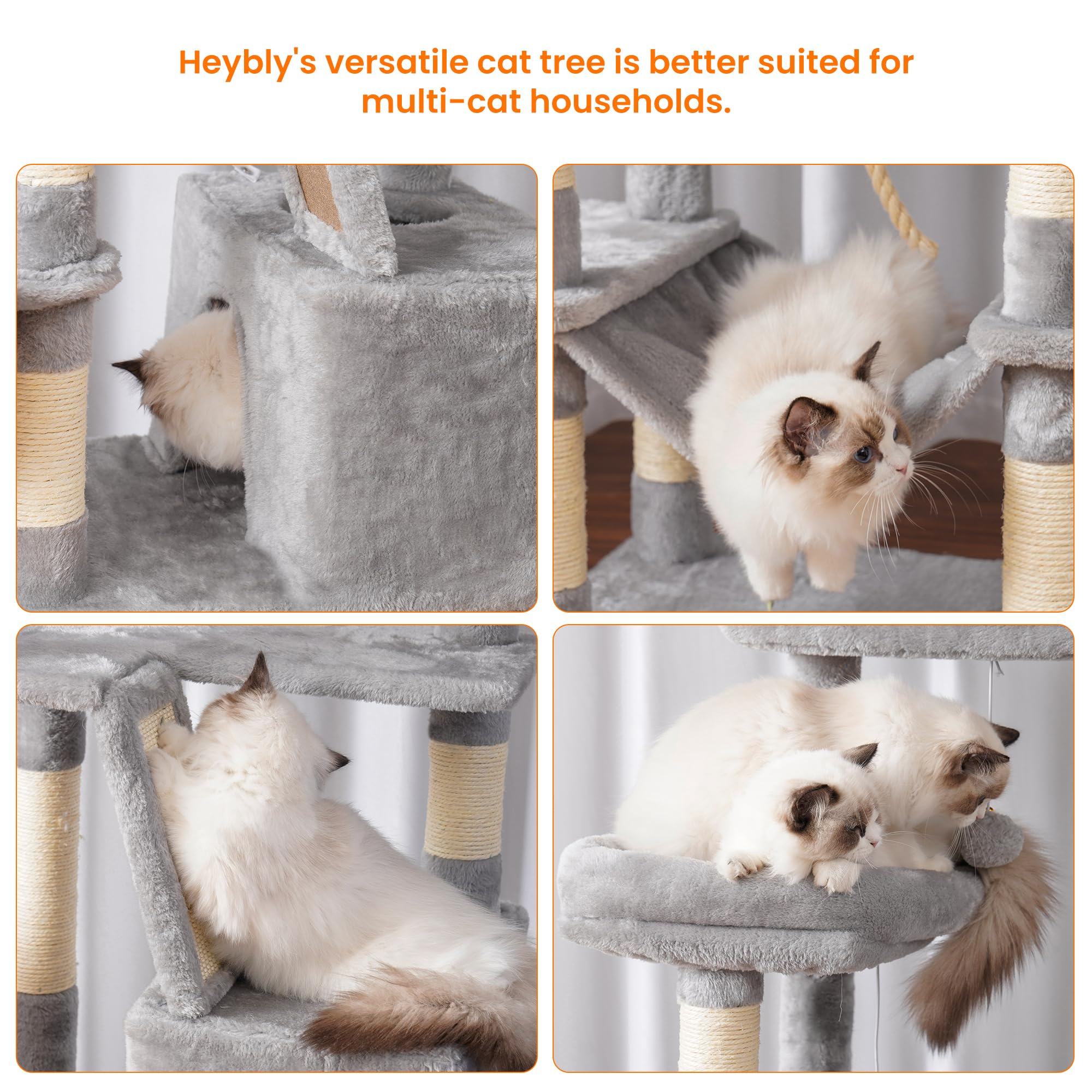 Heybly árbol para gatos 68 pulgadas, zonas de rascar con sisal para uñas sanas.