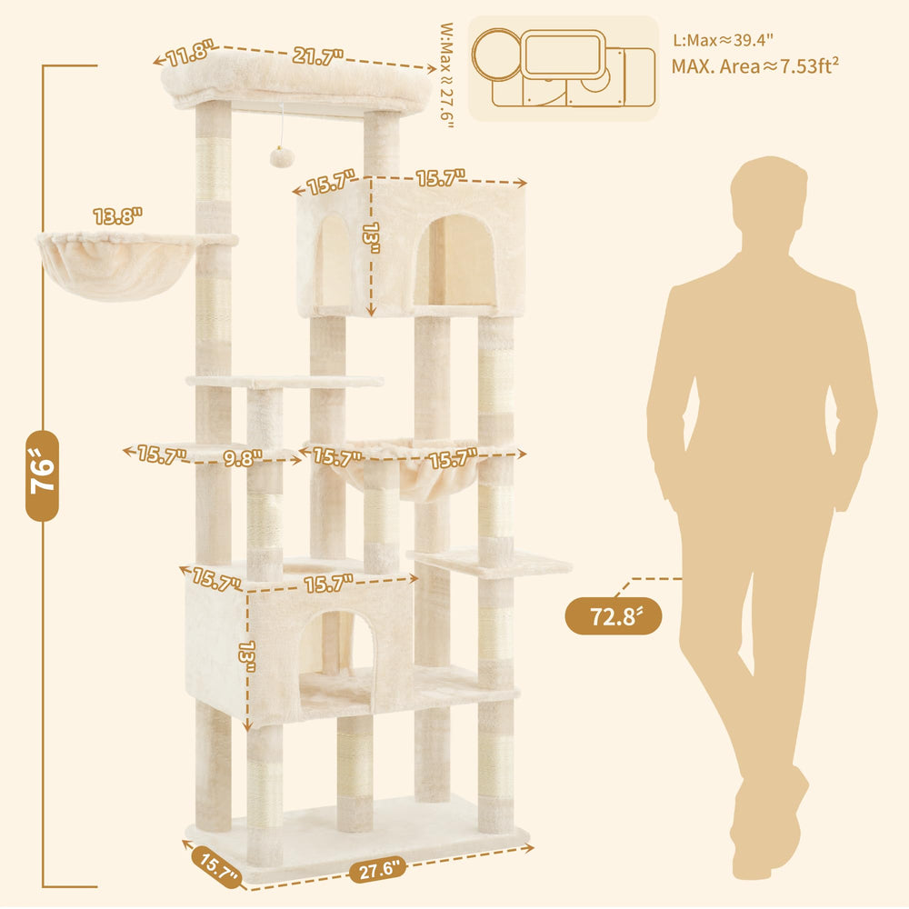 Heybly árbol para gatos 76 pulgadas: base amplia para estabilidad durante el juego