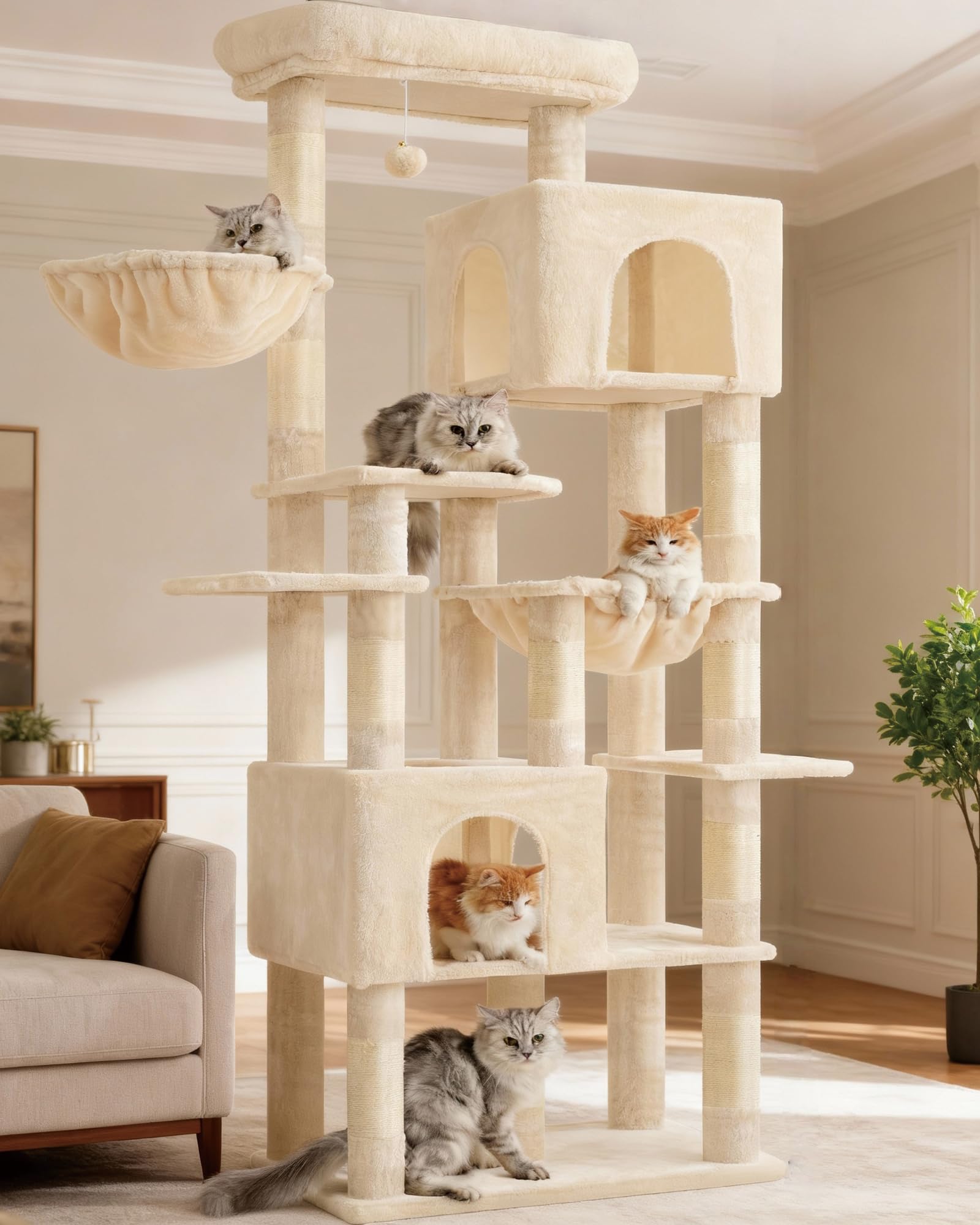 Heybly árbol para gatos 76 pulgadas: plataforma superior amplia para descanso y observación