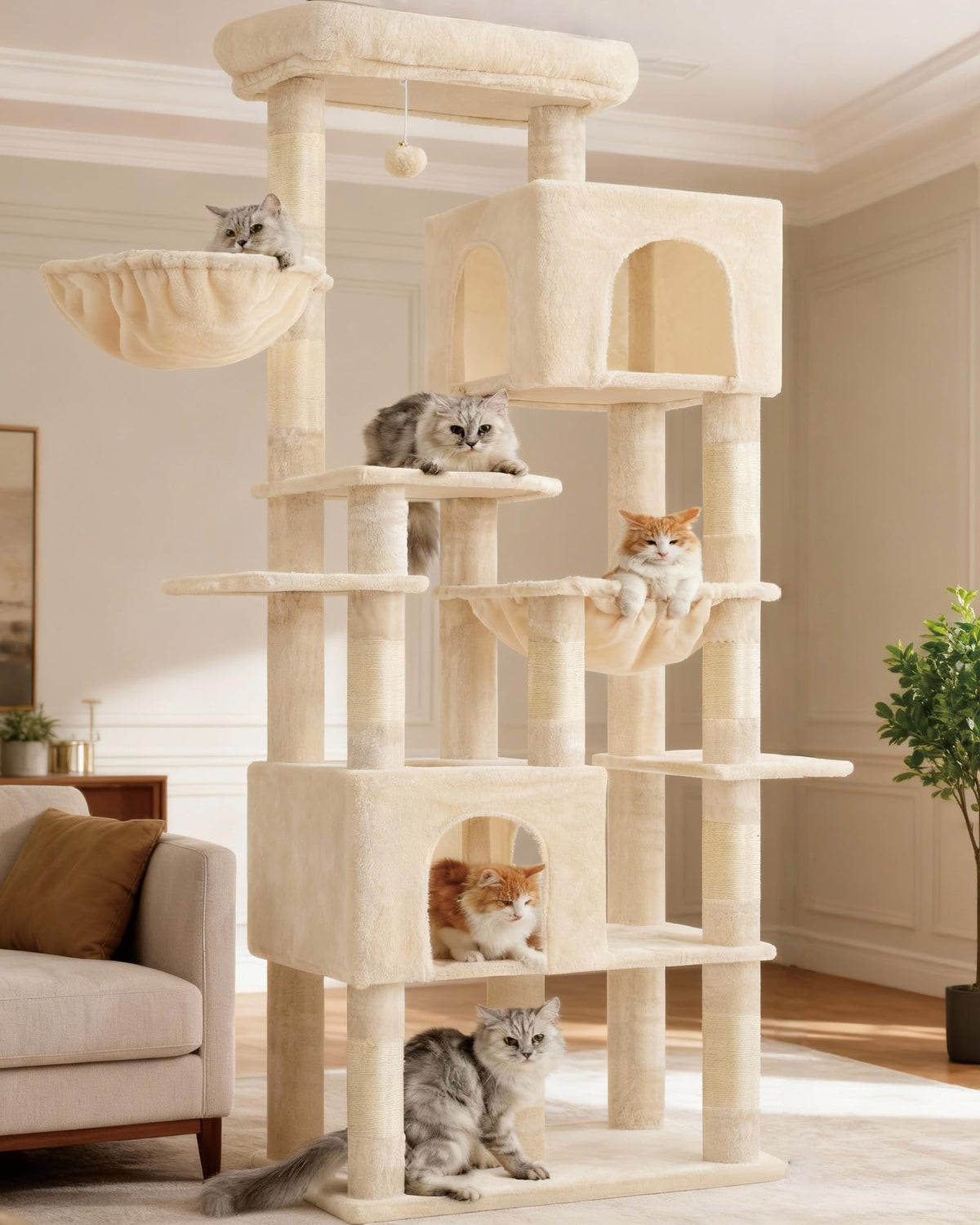 Heybly árbol para gatos 76 pulgadas: plataforma superior amplia para descanso y observación