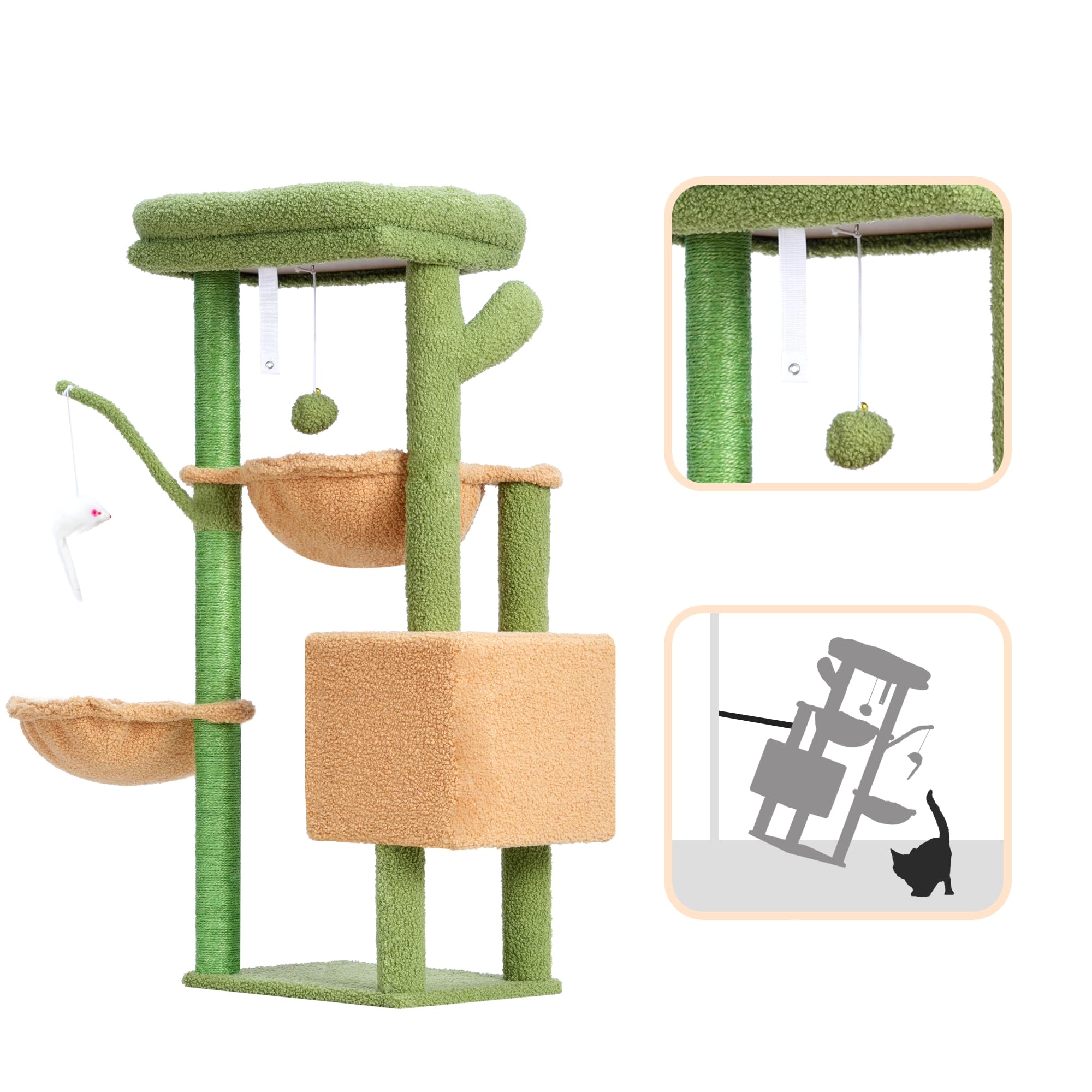 Heybly Arbol Gatos Cactus Base Firme: estructura estable para gatos activos.