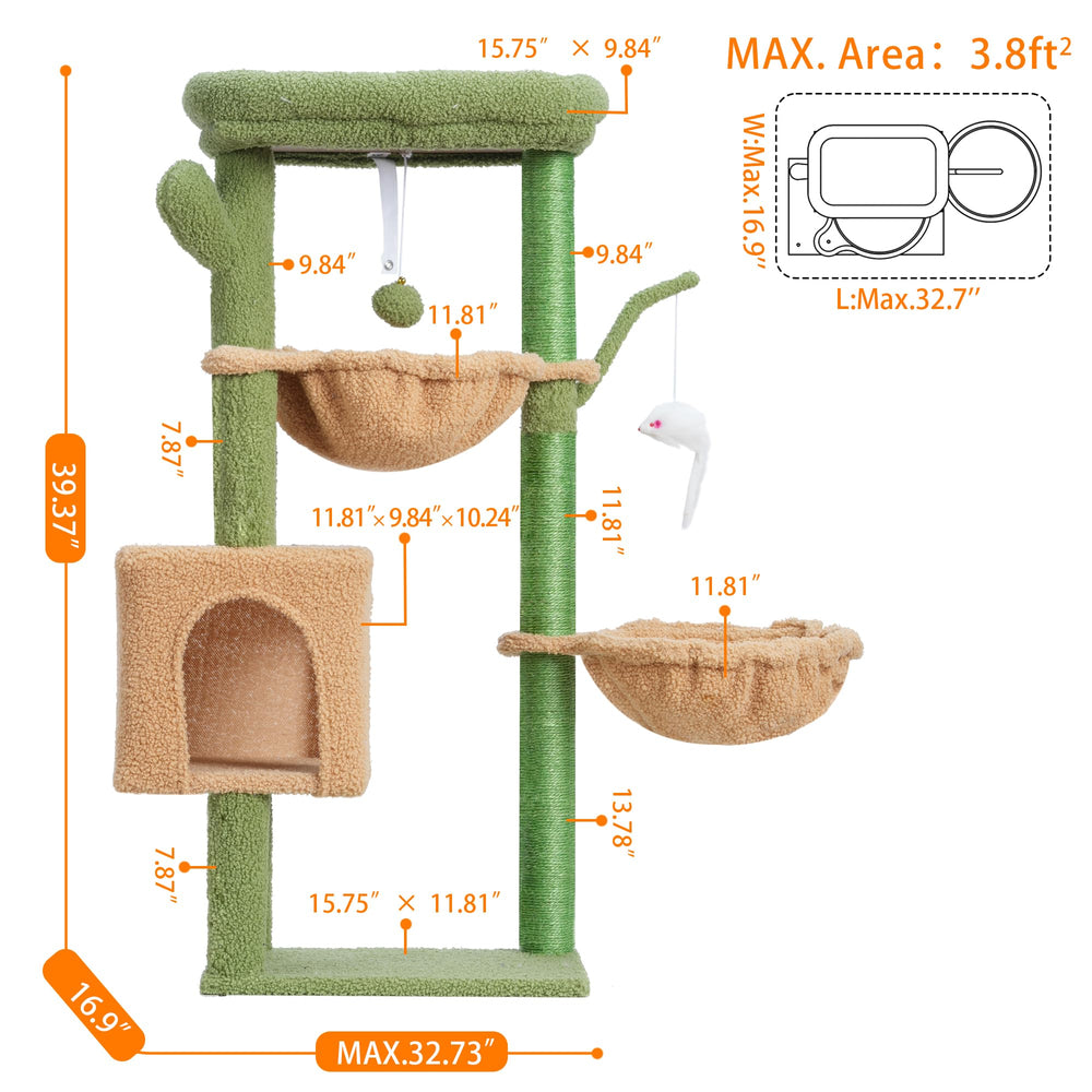Heybly Arbol Gatos Cactus Bolas Colgantes: estímulo lúdico con campanitas para explorar.