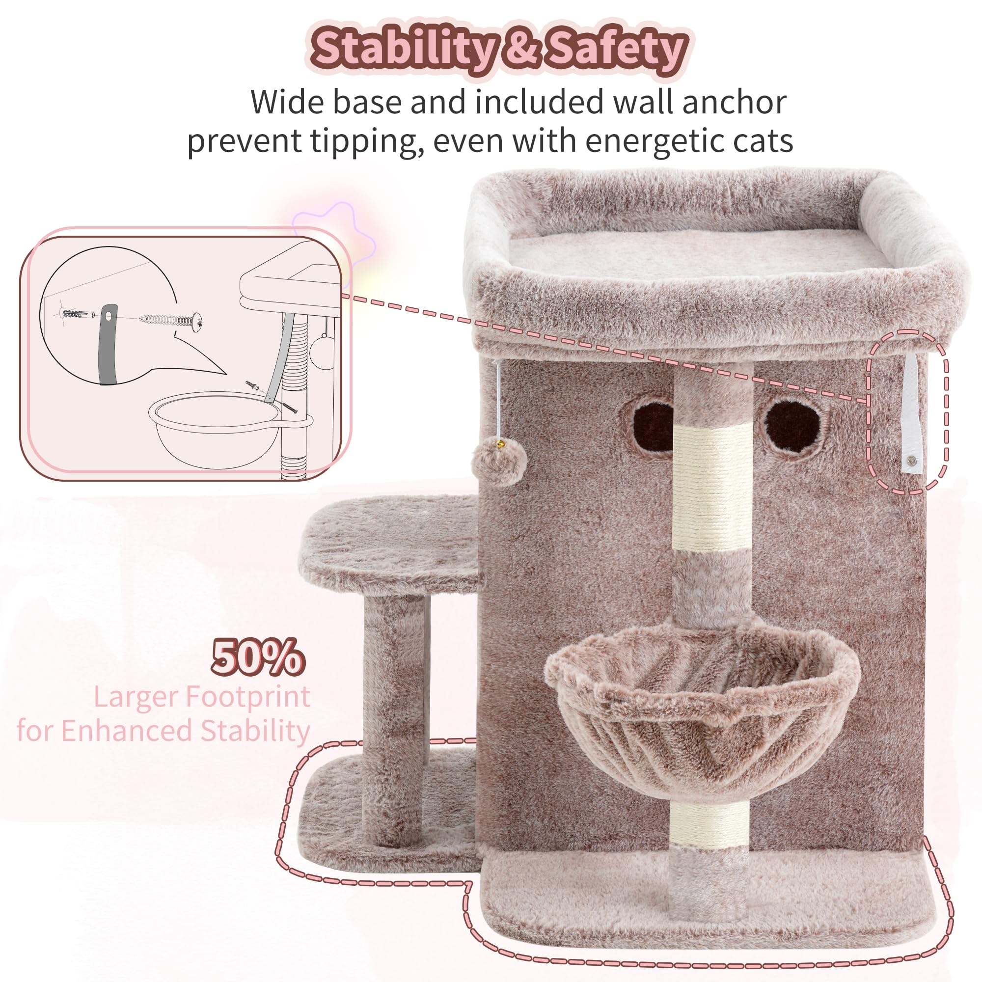 Heybly Arbol Gatos: Diseño escalonado para subir y bajar con estabilidad.