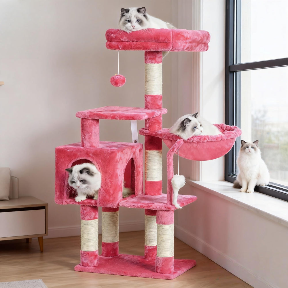 Heybly arbol gatos con plataformas dobles para trepar, explorar y observar.