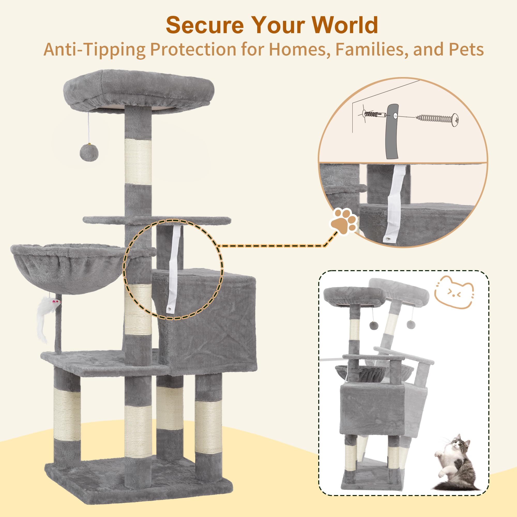 Heybly arbol para gatos: postes de sisal para rayar uñas y trepar