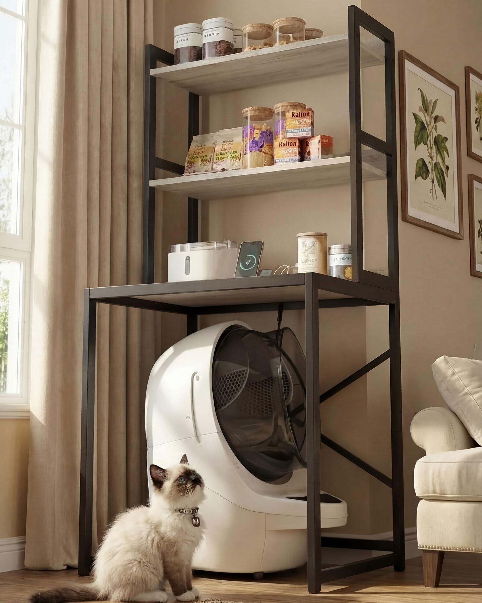 Heybly caja de arena para gato con espacio amplio para robot autolimpiante