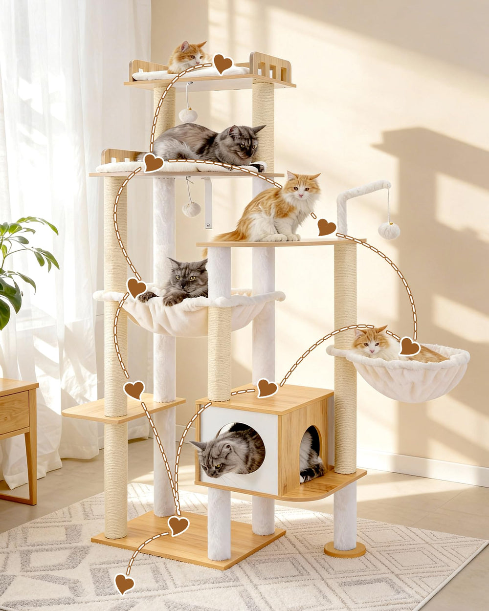 Heybly Cat Tree acabado en nogal que combina con la decoración