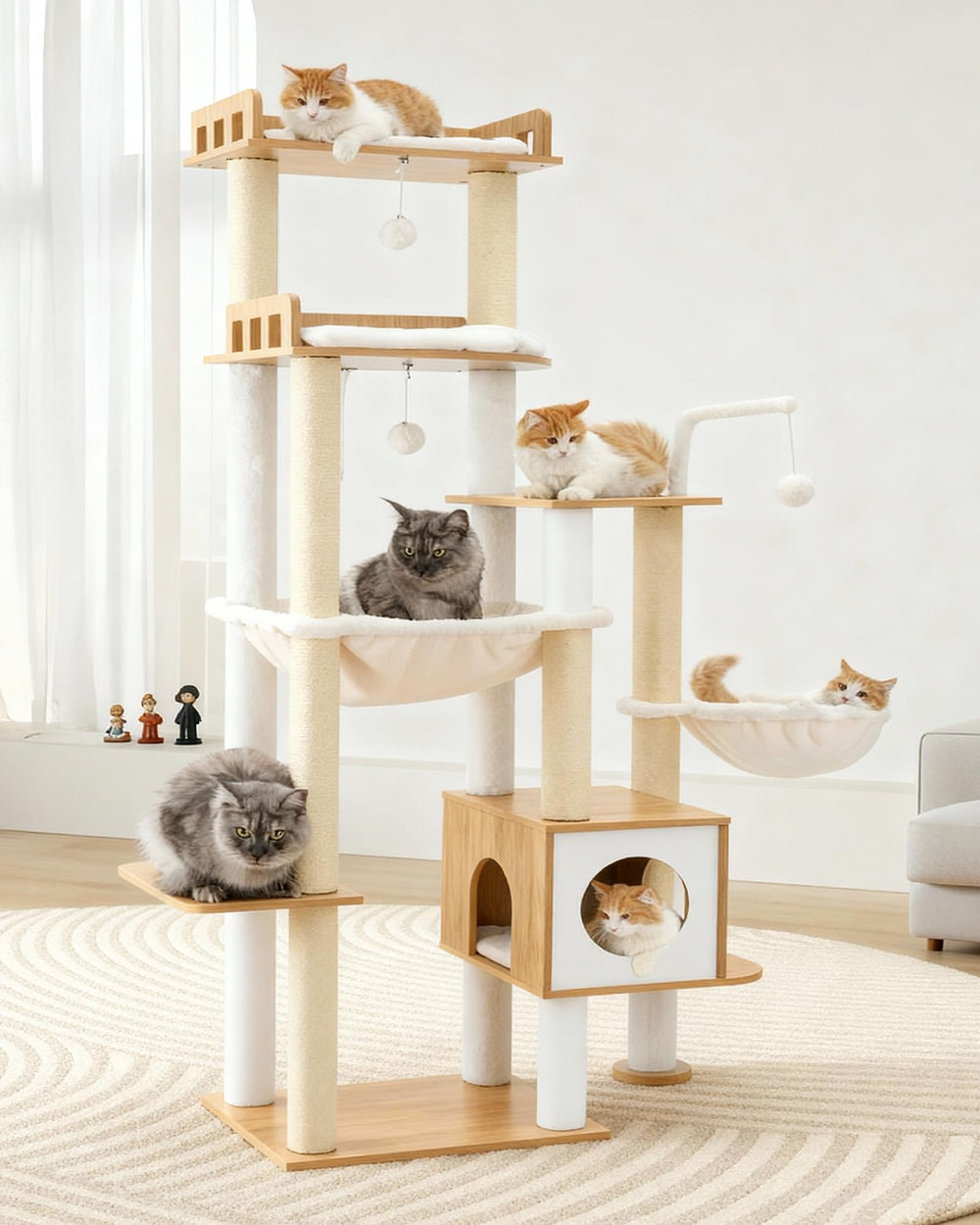 Heybly Cat Tree consola de madera con refugio seguro y cómodo