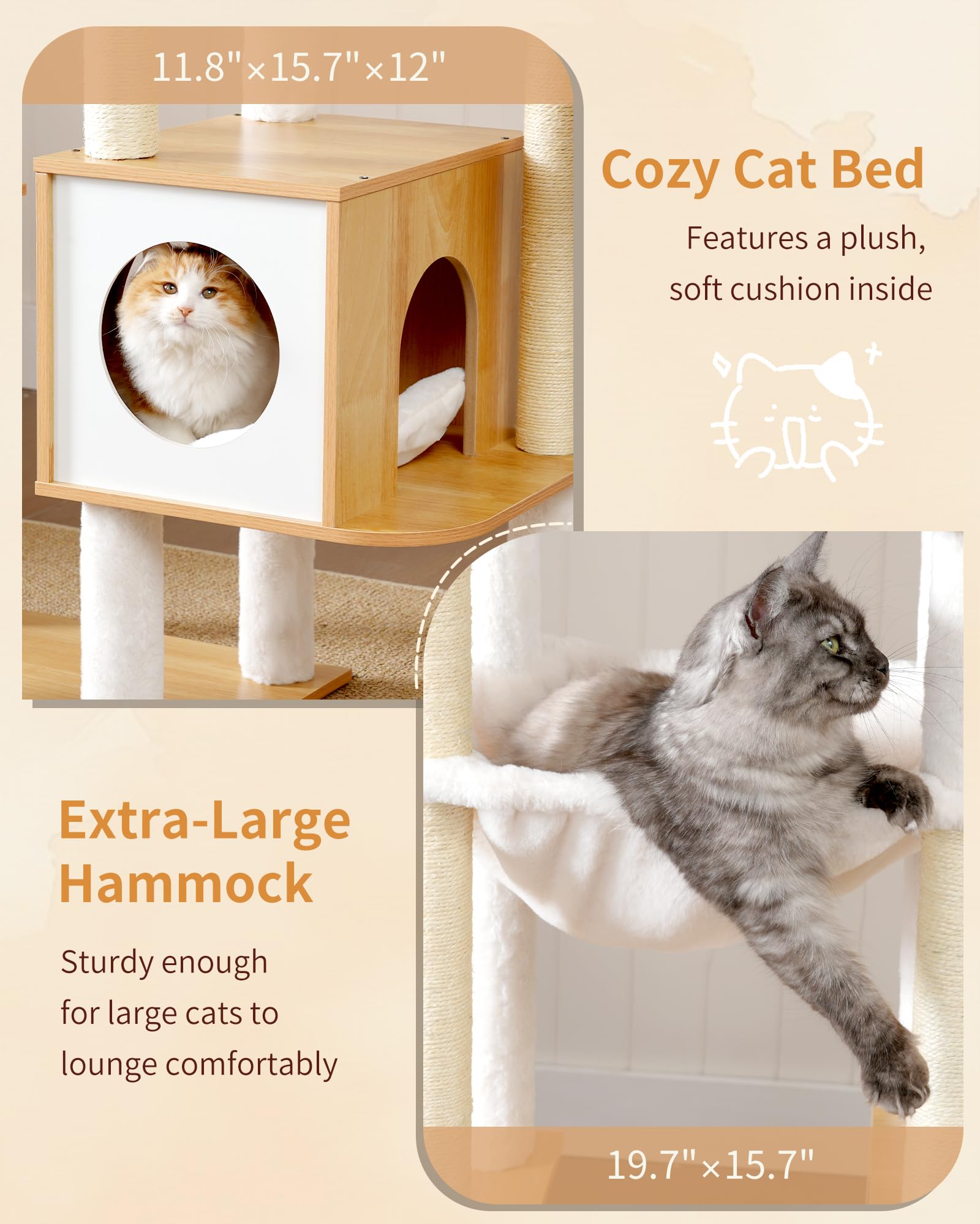 Heybly Cat Tree diseño moderno en madera para cualquier hogar