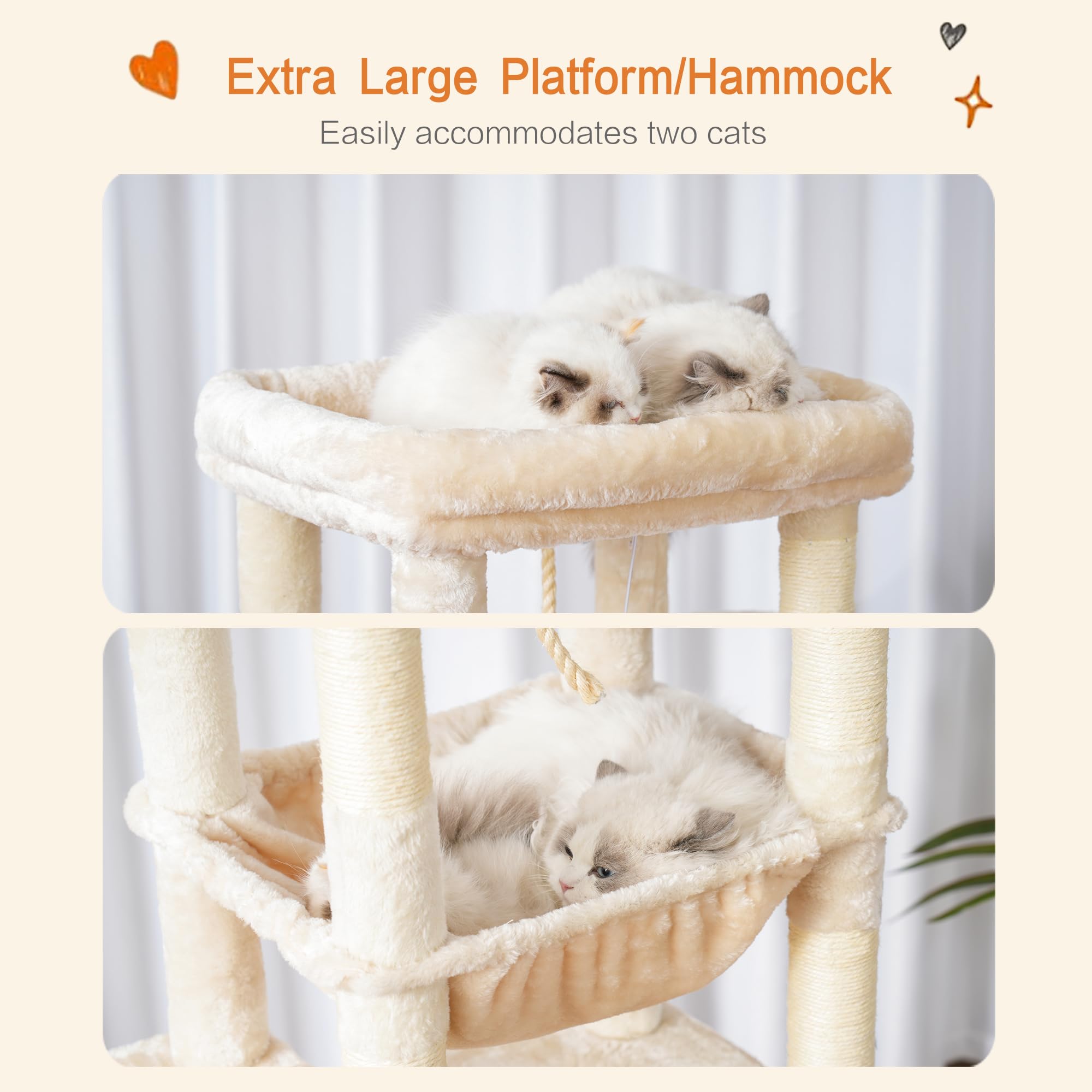 Heybly árbol para gatos, condo espacioso para dormir y acurrucarse juntos.