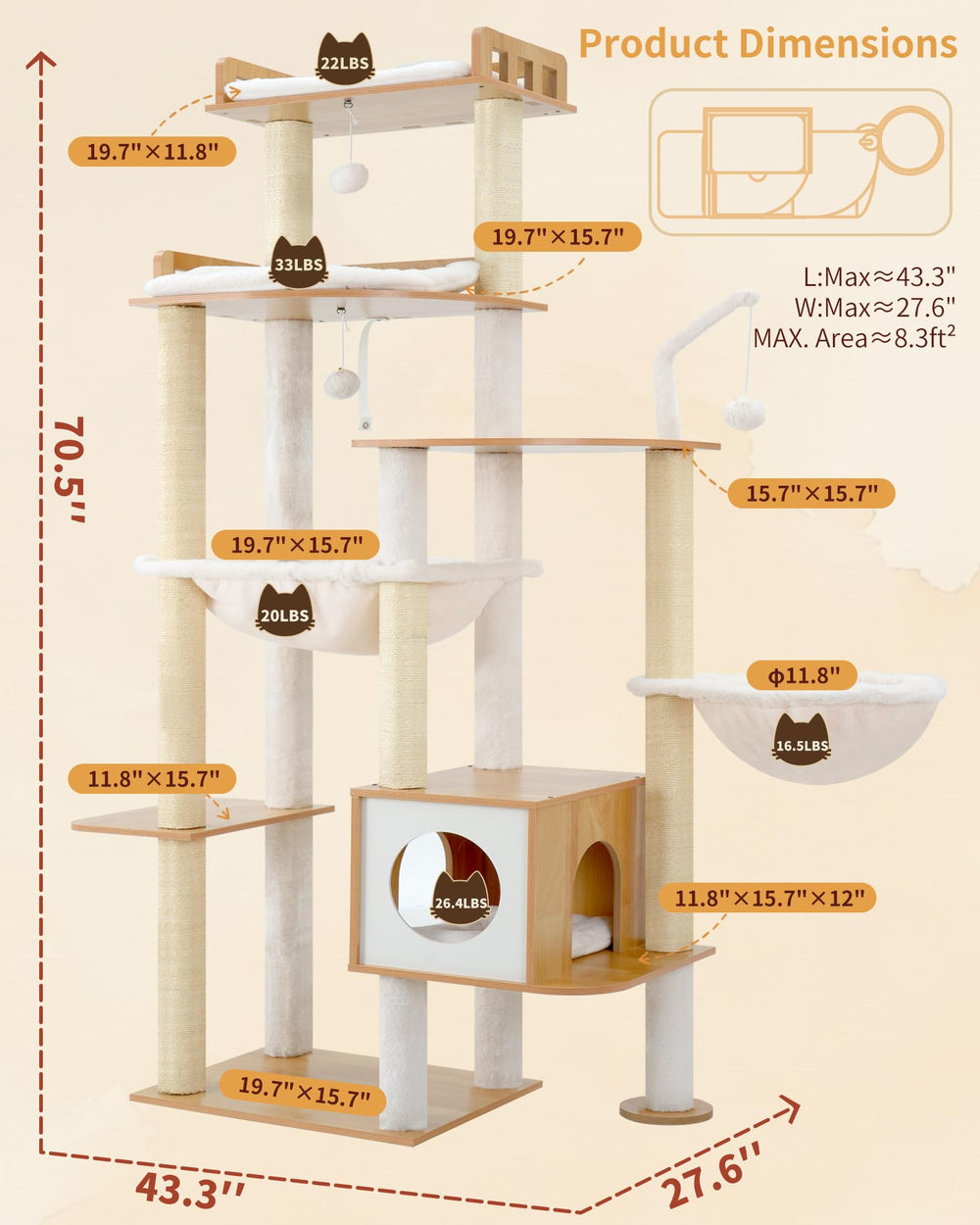 Heybly Cat Tree hamaca colgante suave para relajarse